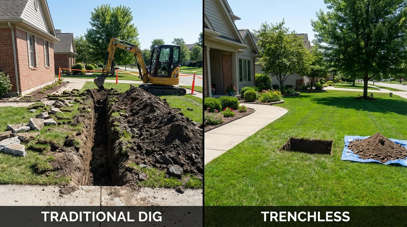 Trenchless sewer repair with minimal yard damage versus traditional excavation in Hummelstown, PA